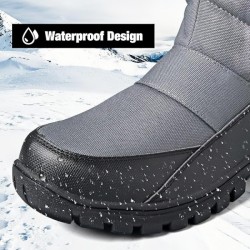 Mens Winter Snow Boots Waterproof Insulated Mid-Calf Hiking Boot Fur Lined Warm Outdoor Tall Shoes Lightweight