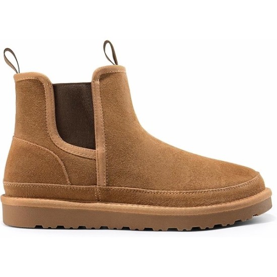 Men's Winter Snow Boots  Rugged Suede Leather Cold Weather Warm Chelsea Outdoor Boots